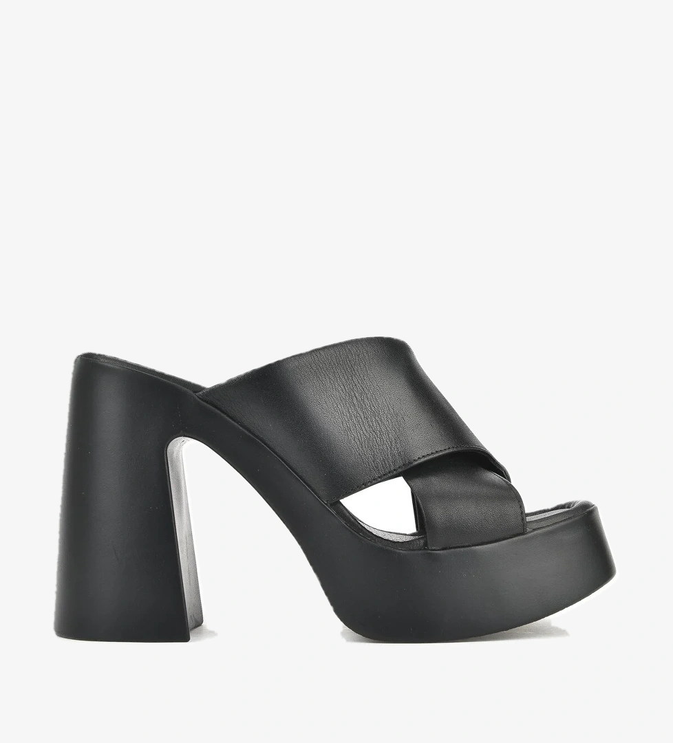 Kadın Hakiki Deri Topuklu Terlik 151992Z66001 Siyah