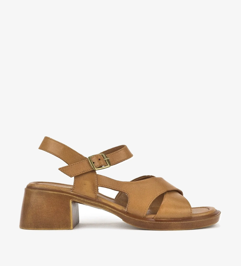 Kadın Hakiki Deri Topuklu Sandalet 151992Z8002 Taba - Görsel 1