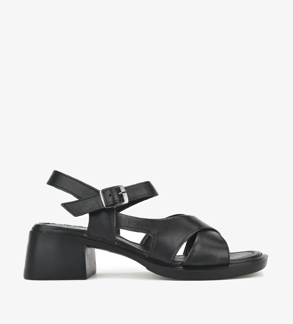 Kadın Hakiki Deri Topuklu Sandalet 151992Z8002 Siyah