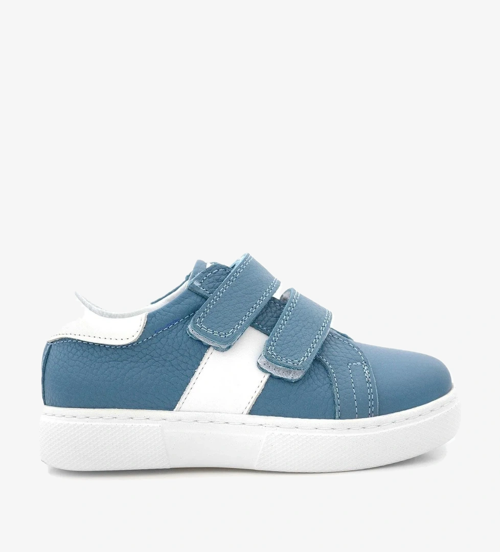 Hapshoe Kids Hakiki Deri Mavi Beyaz Cırt Cırtlı Çocuk Spor Ayakkabı model görseli