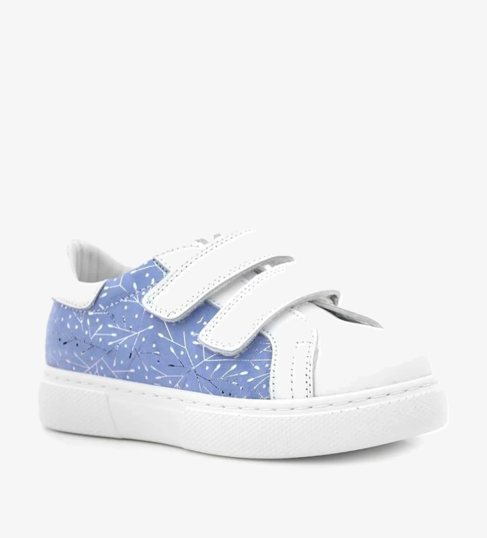 Hakiki Deri Beyaz Mavi Cırt Cırtlı Kız Çocuk Spor Ayakkabı - Görsel 1