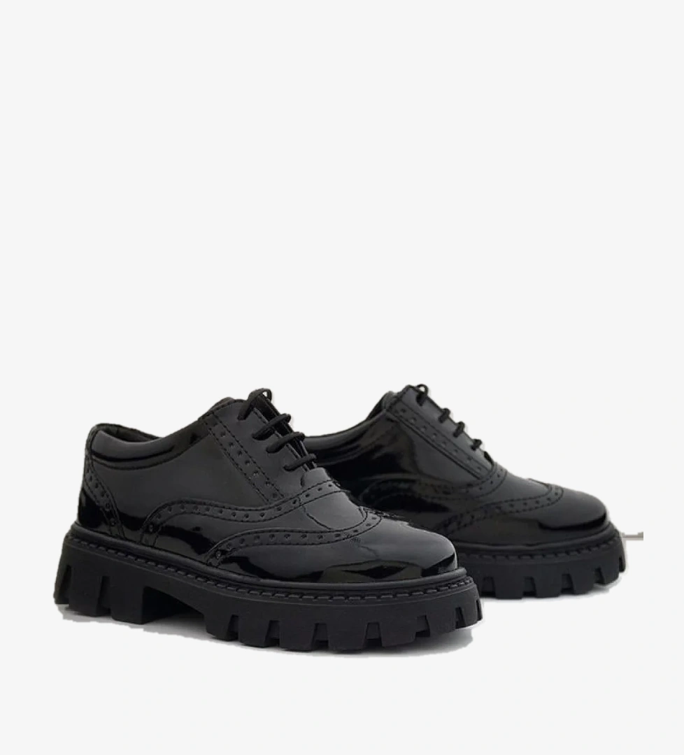 Rakerplus Siyah Rugan Bağcıklı Oxford Kız Çocuk Günlük Ayakkabı model görseli