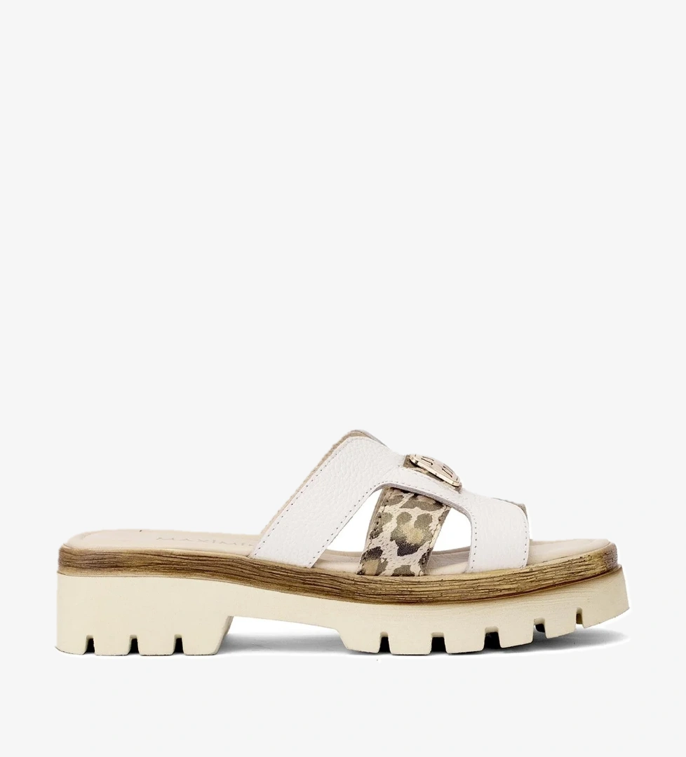 Elit DK523-010 Kadın Hakiki Deri Düz Terlik Bej - Görsel 1