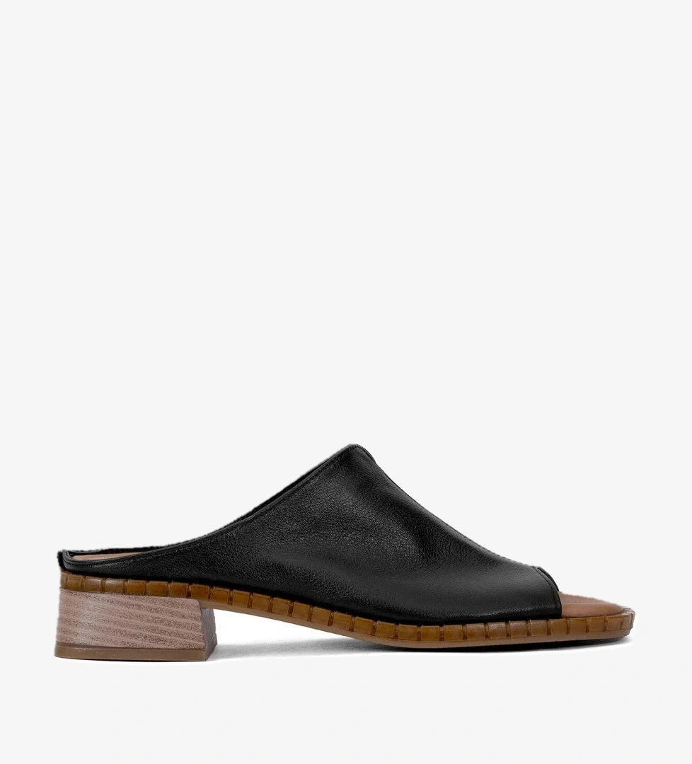 Elit Brk022C Kadın Hakiki Deri Düz Terlik Siyah - Görsel 1