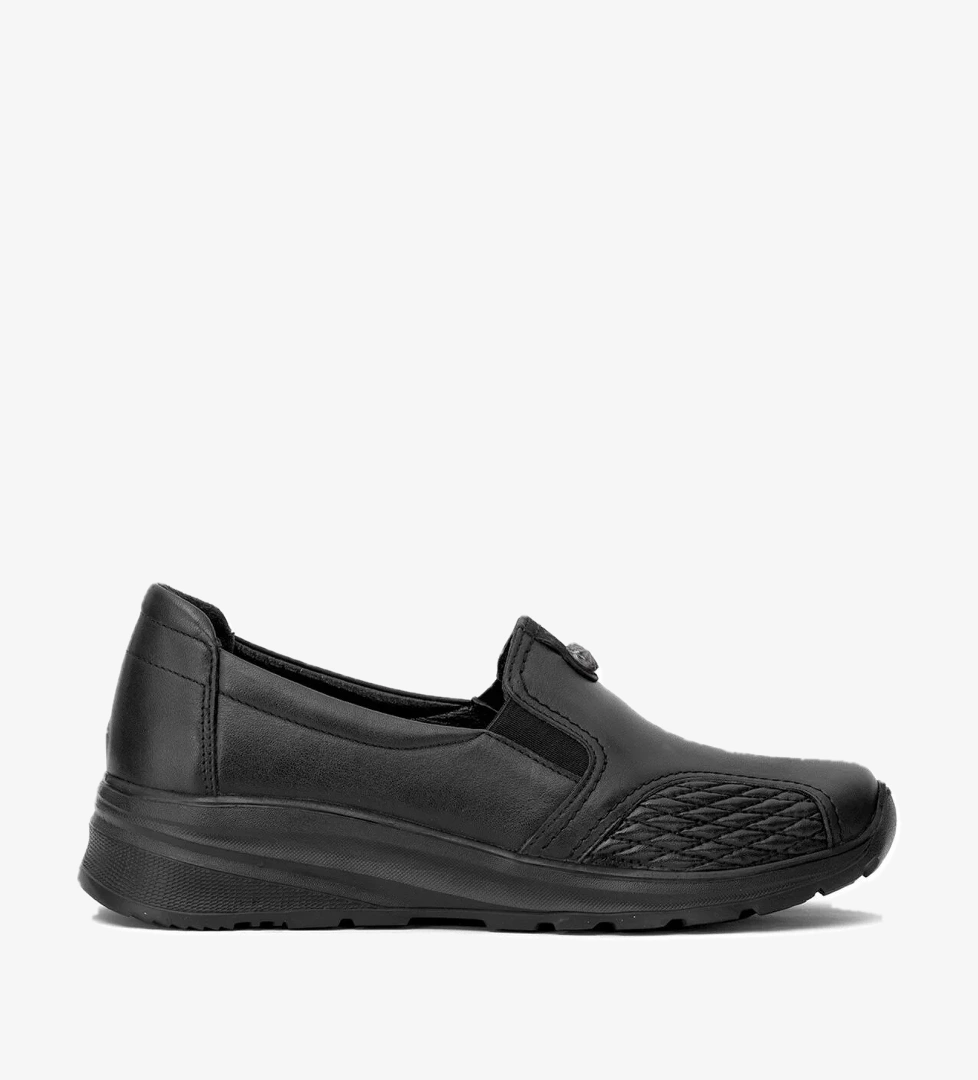 Ayakkabı Fuarı Elit ERLMAR042-K Kadın Hakiki Deri Ortopedik Casual Ayakkabı Siyah model görseli