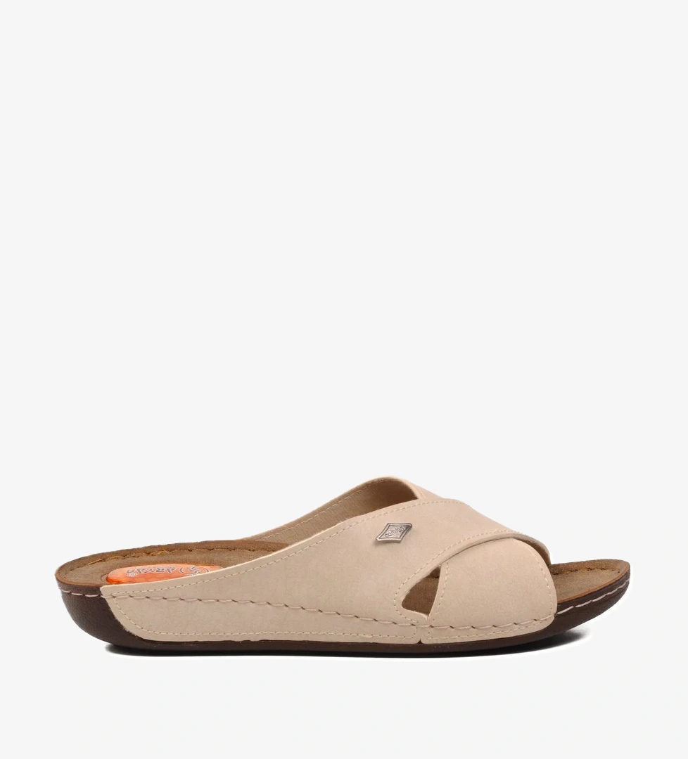 Aspor Bej Suni Deri Kadın Terlik - Görsel 1