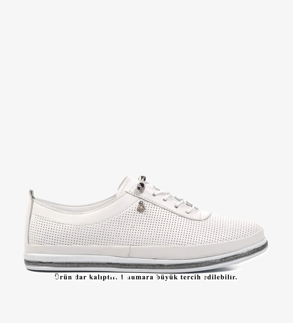 Beyaz Hakiki Deri Kadın Düz Rahat Günlük Ayakkabı - Görsel 1