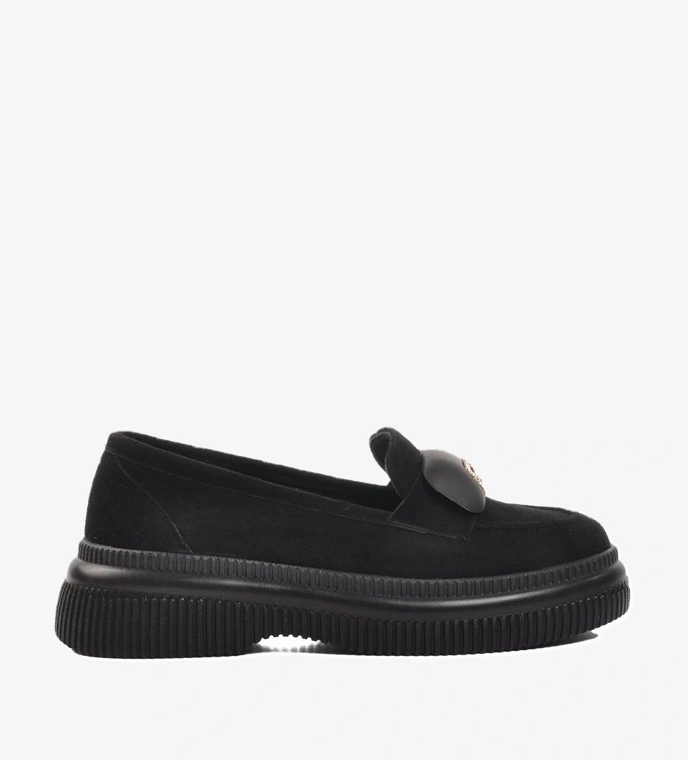 Aspor Siyah Süet Poliüretan Kadın Düz Rahat Günlük Ayakkabı