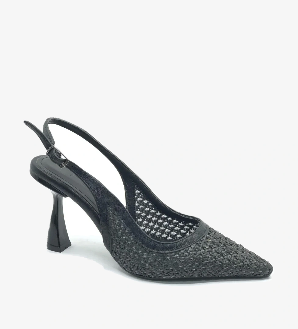 Hasır Detaylı Arkası Açık Stiletto Kadın Topuklu Ayakkabı