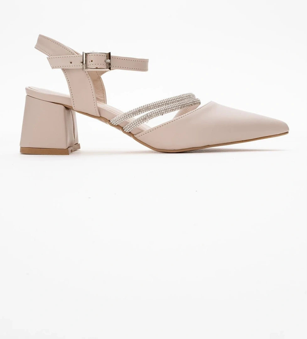 Kadın Taşlı Topuklu Ayakkabı BEJ CİLT
