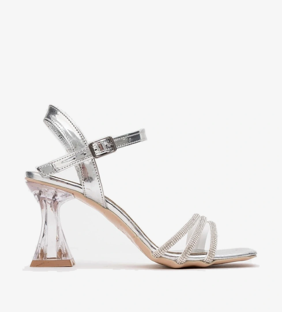 Kadın Taşlı Topuklu Sandalet GÜMÜŞ AYNA - Görsel 1