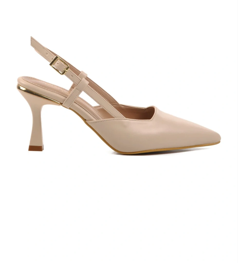 Krem İnce Topuklu Kadın Abiye Ayakkabı