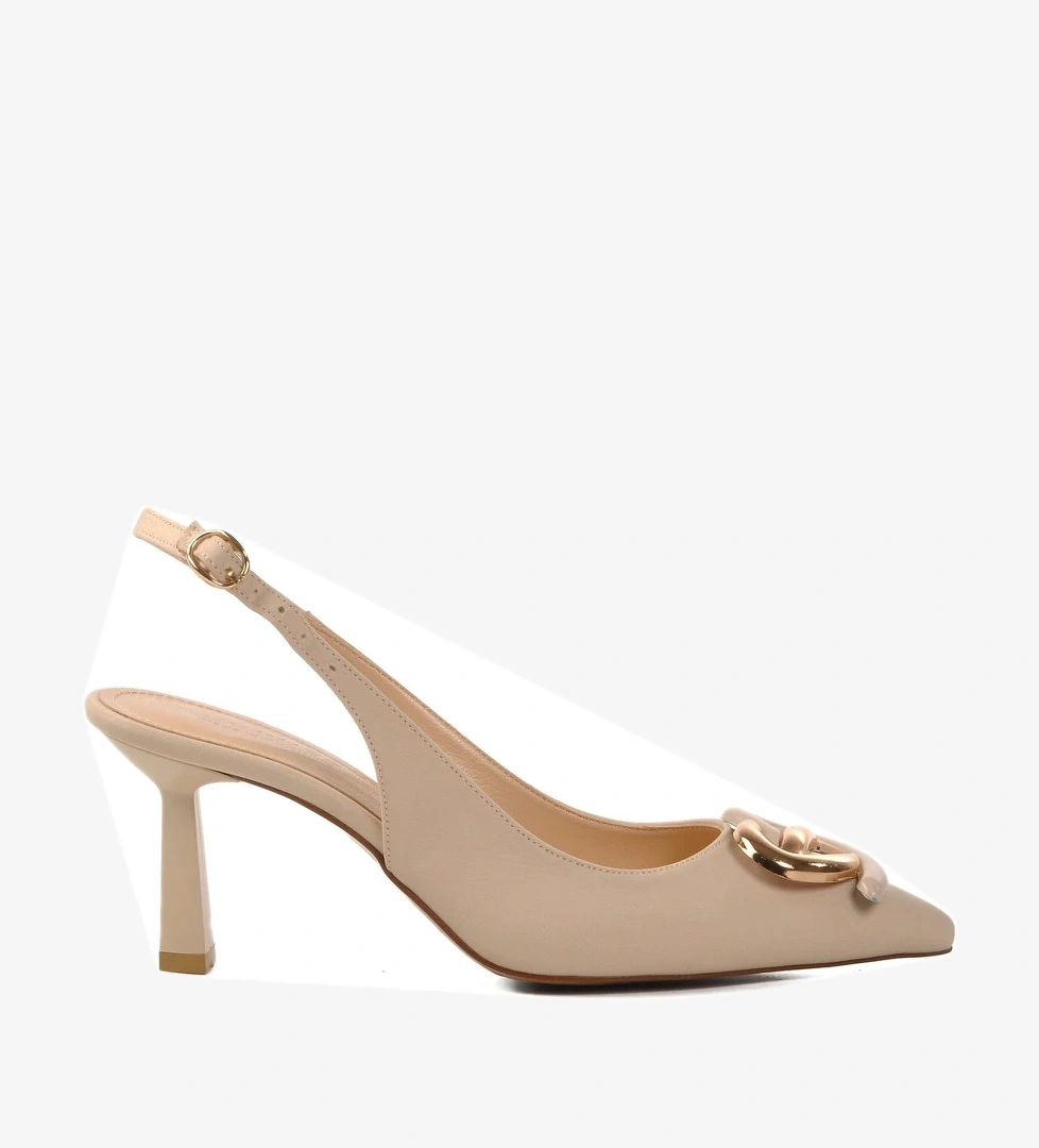 Aspor Bej Saten İnce Topuklu Kadın Abiye Ayakkabı - Görsel 1