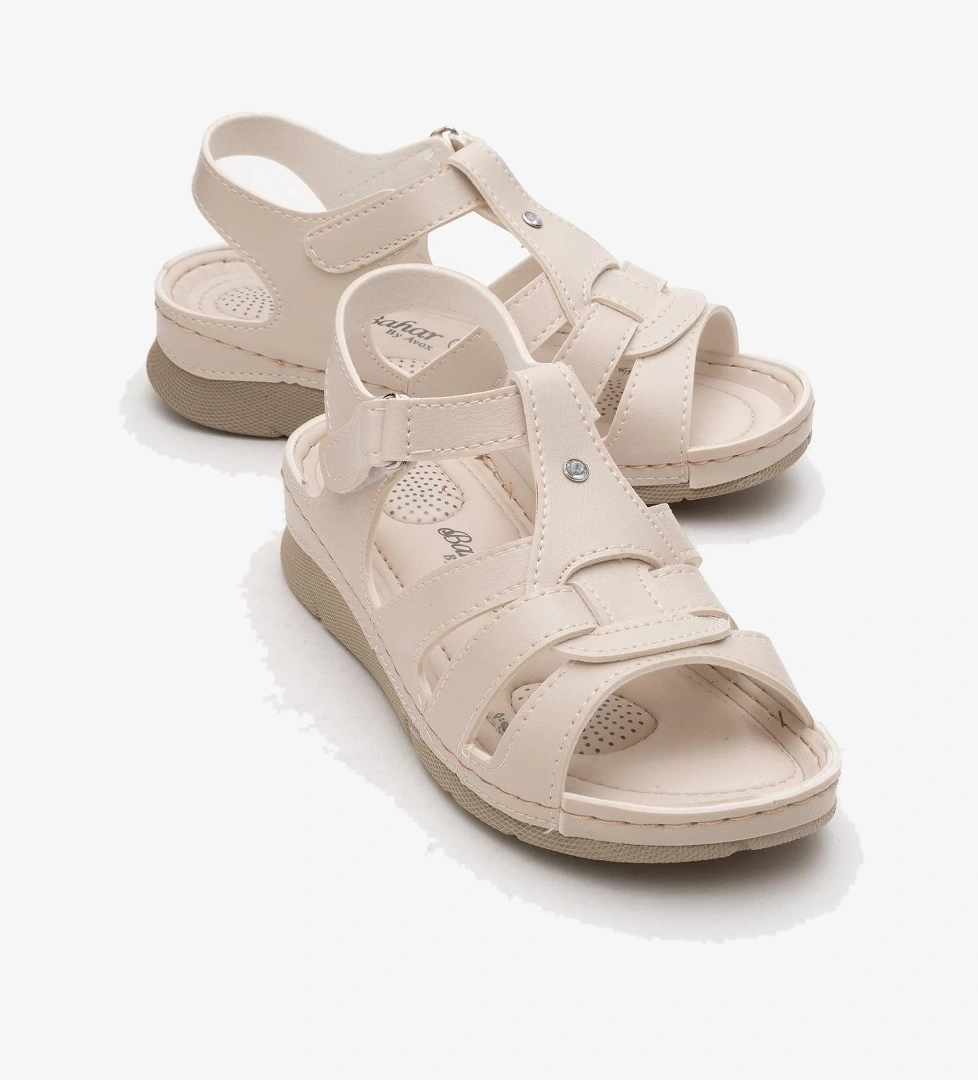 Ccway Kadın Cırtlı Sandalet Si̇yah Bej model görseli