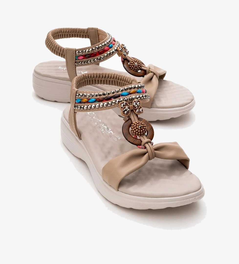 Kadın Aksesuarlı Sandalet BEJ - Görsel 1