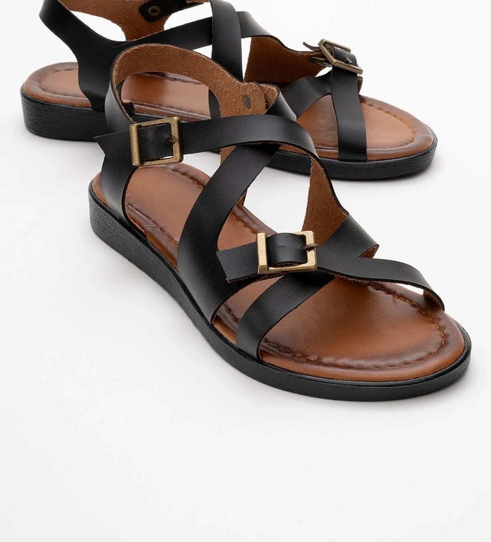 Çapraz Biyeli Kadın Sandalet SİYAH