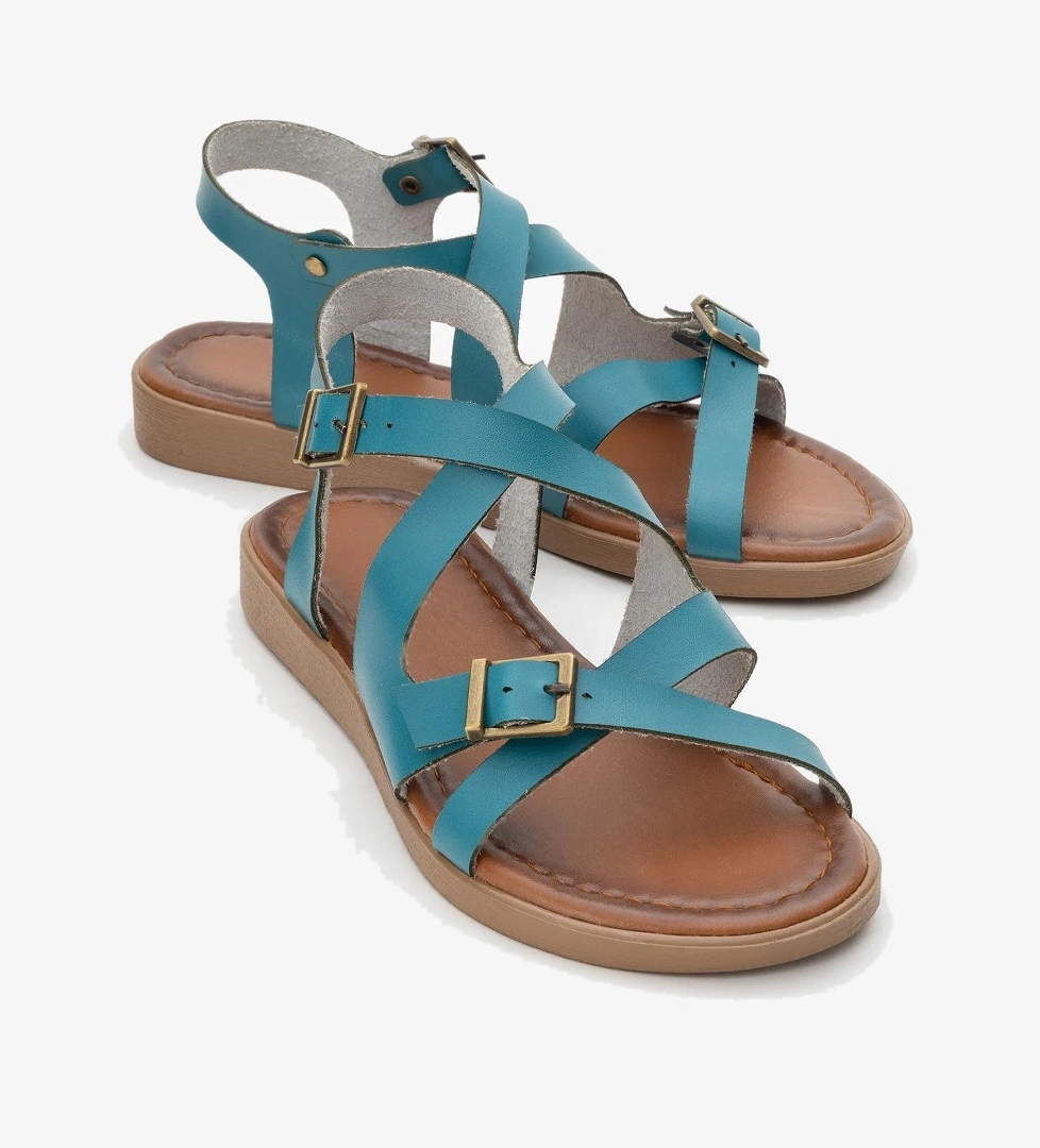 Çapraz Biyeli Kadın Sandalet TURKUAZ