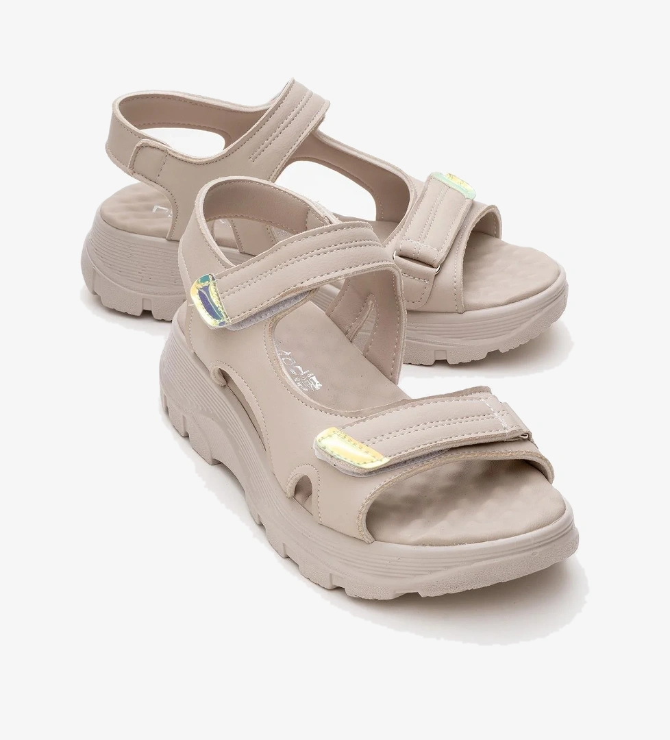 Kadın Çift Cırtlı Sandalet BEJ - Görsel 1