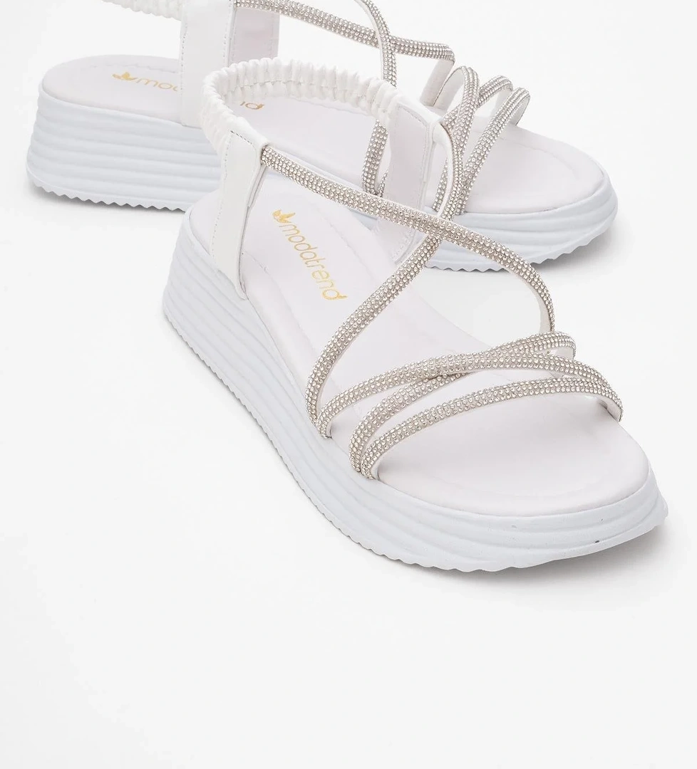 Kadın Çapraz Taşlı Sandalet BEYAZ