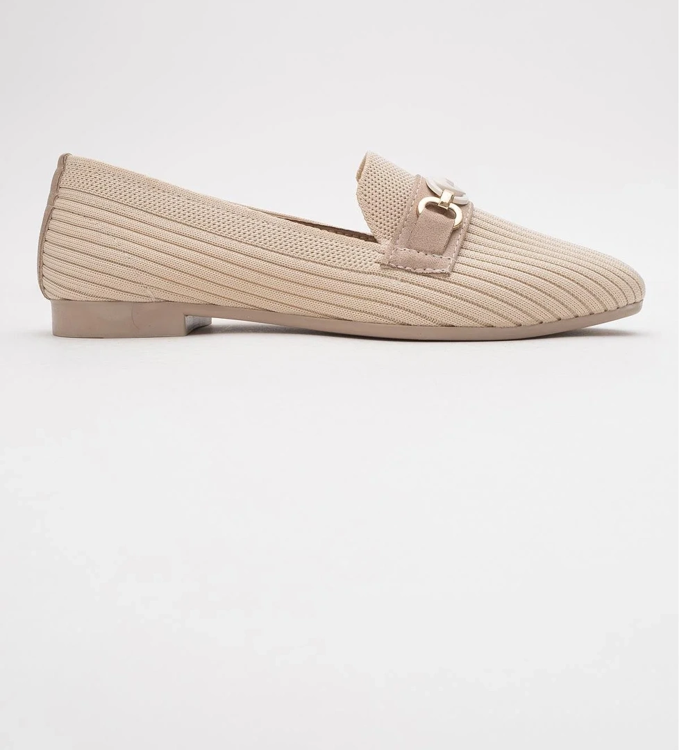 Ccway Kadın Tokalı Triko Ayakkabı Si̇yah Bej model görseli