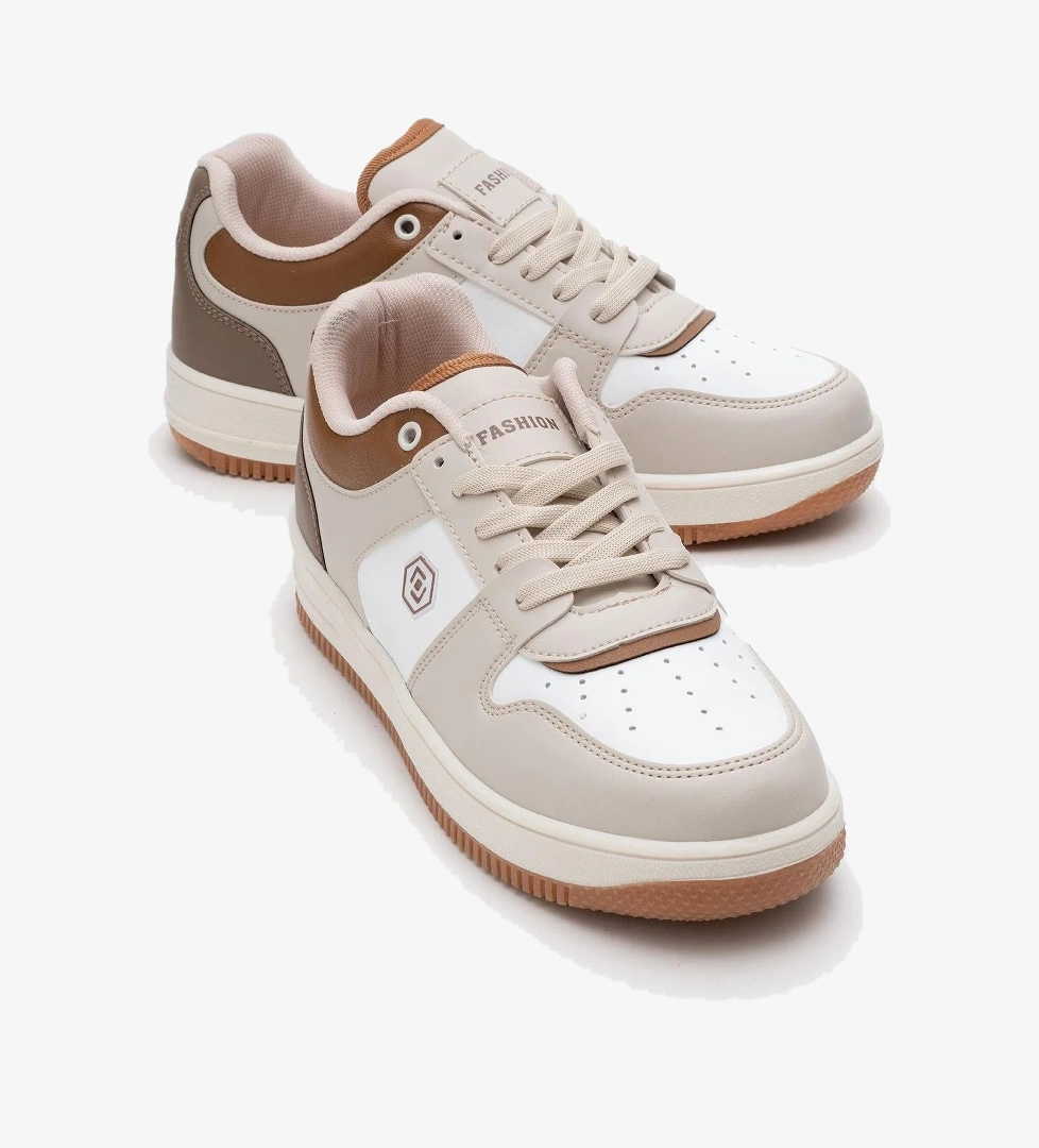 Bağcıklı Kadın Spor Ayakkabı BEJ BEYAZ TABA