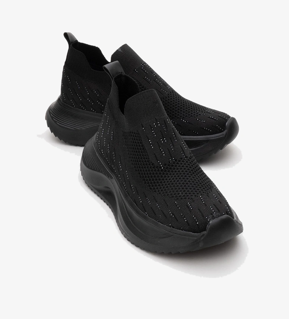 Kadın Triko Taşlı Spor Ayakkabı SİYAH