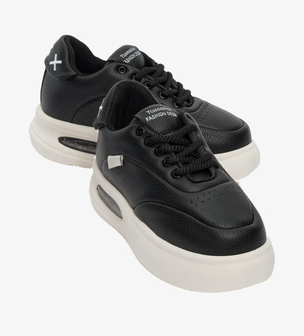 Bağcıklı Kadın Spor Ayakkabı SİYAH BEYAZ