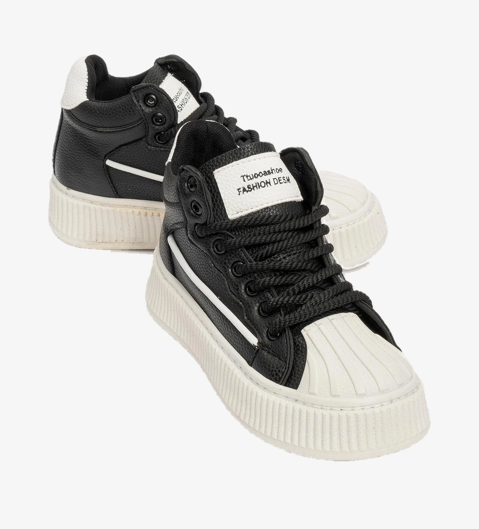 Kadın Bağcıklı Spor Ayakkabı SİYAH BEYAZ