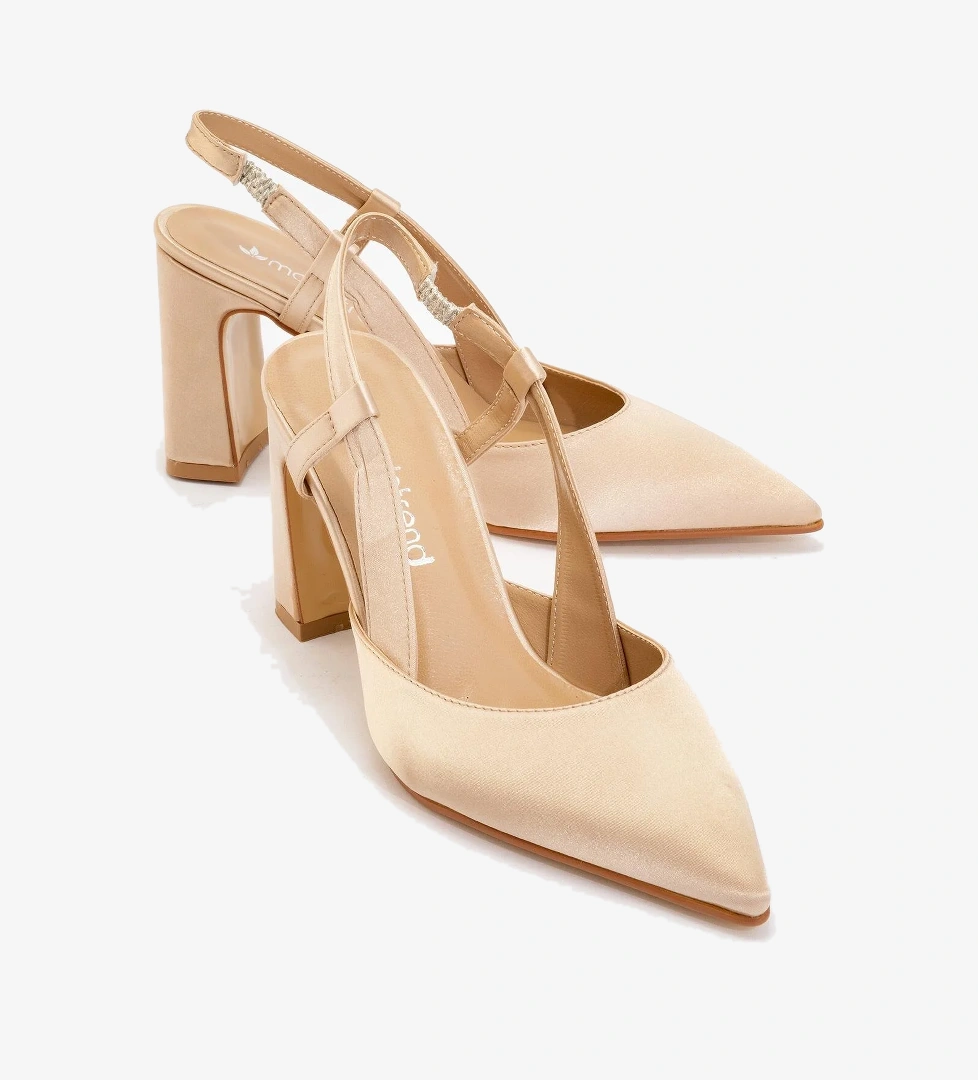 Kadın Arkası Açık Topuklu Ayakkabı TEN SATEN