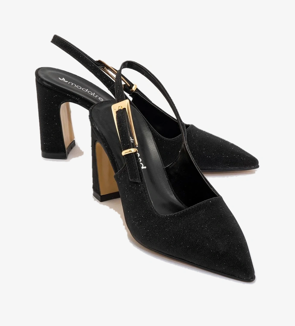 Kadın Tokalı Topuklu Ayakkabı SİYAH SİM