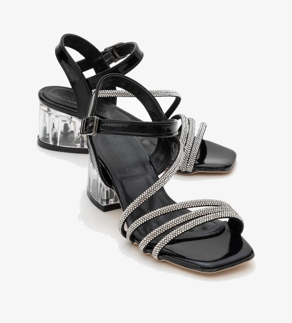 Kadın Taşlı Topuklu Ayakkabı SİYAH RUGAN