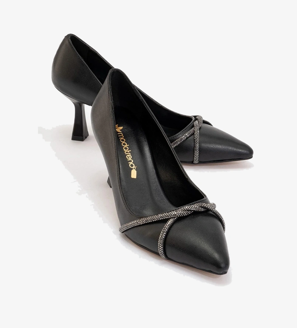 Ccway Kadın Taşlı StillettoTopuklu SİYAH CİLT model görseli