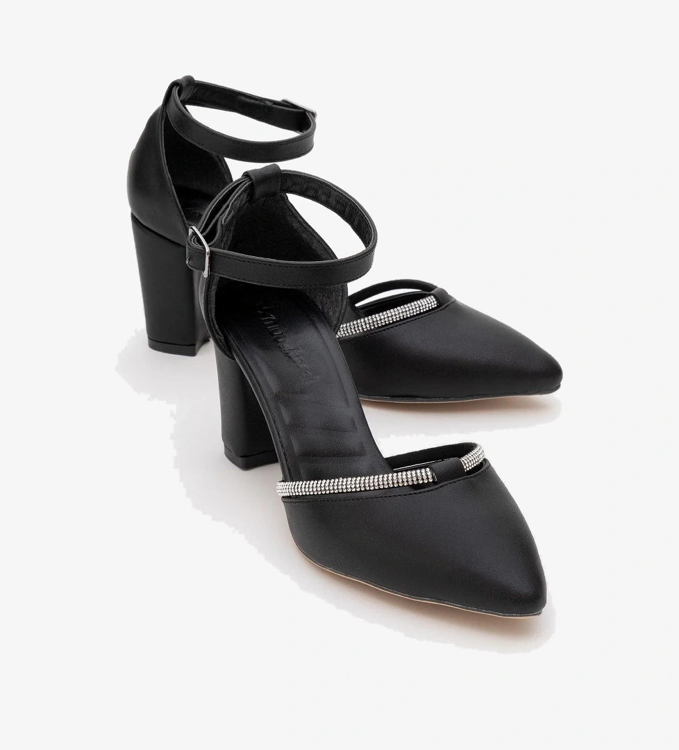 Ccway Kadın Taşlı Topuklu Ayakkabı SİYAH CİLT model görseli