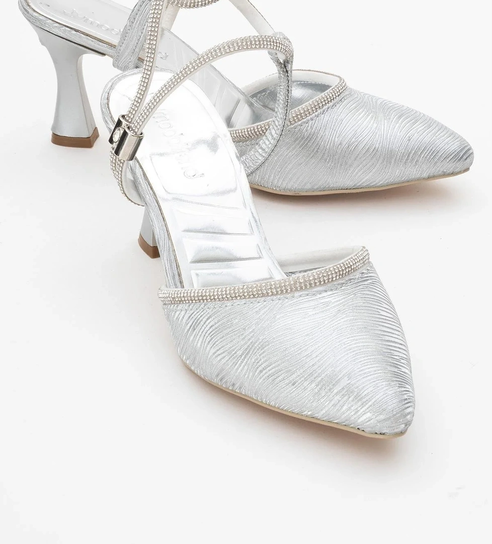 Kadın Taşlı Topuklu Ayakkabı GÜMÜŞ SUYOLU