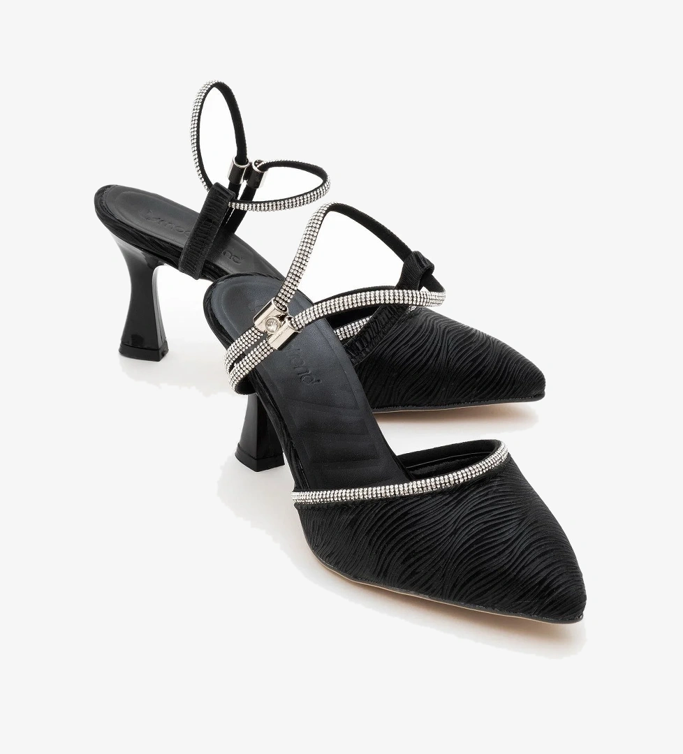 Kadın Taşlı Topuklu Ayakkabı SİYAH SUYOLU