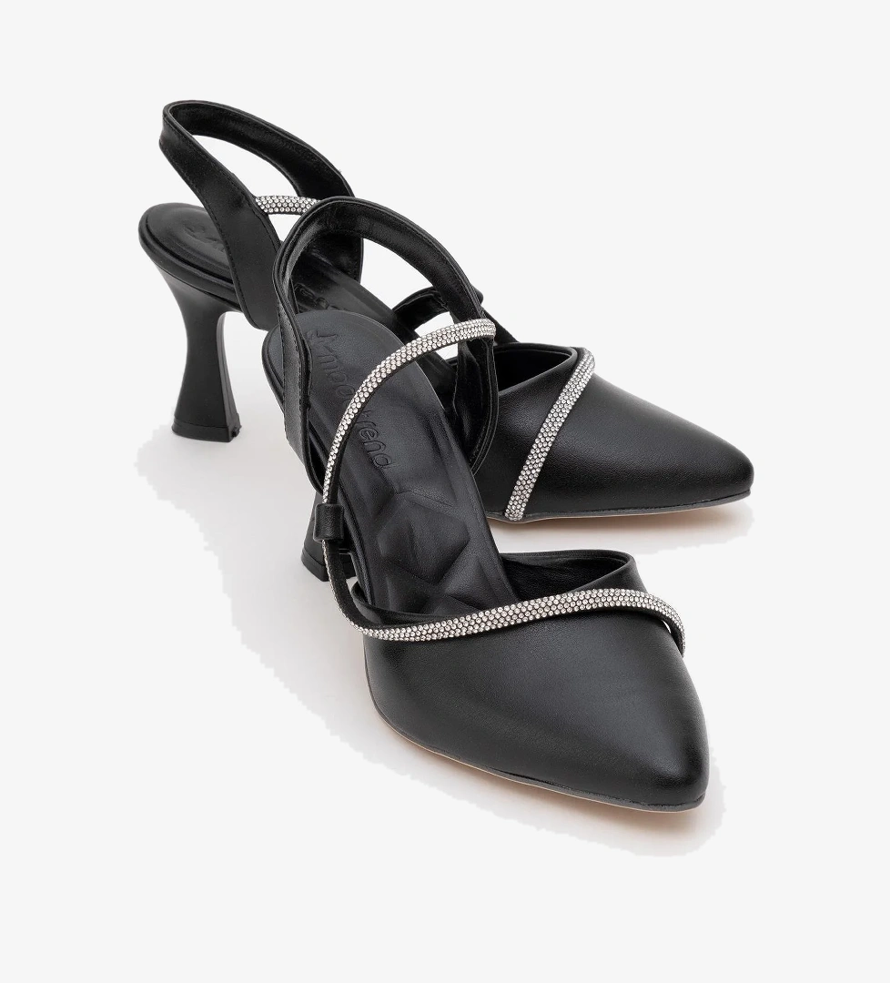 Ccway Kadın Taşlı Biyeli Topuklu Ayakkabı Gümüş Si̇yah Ci̇lt Suyolu model görseli