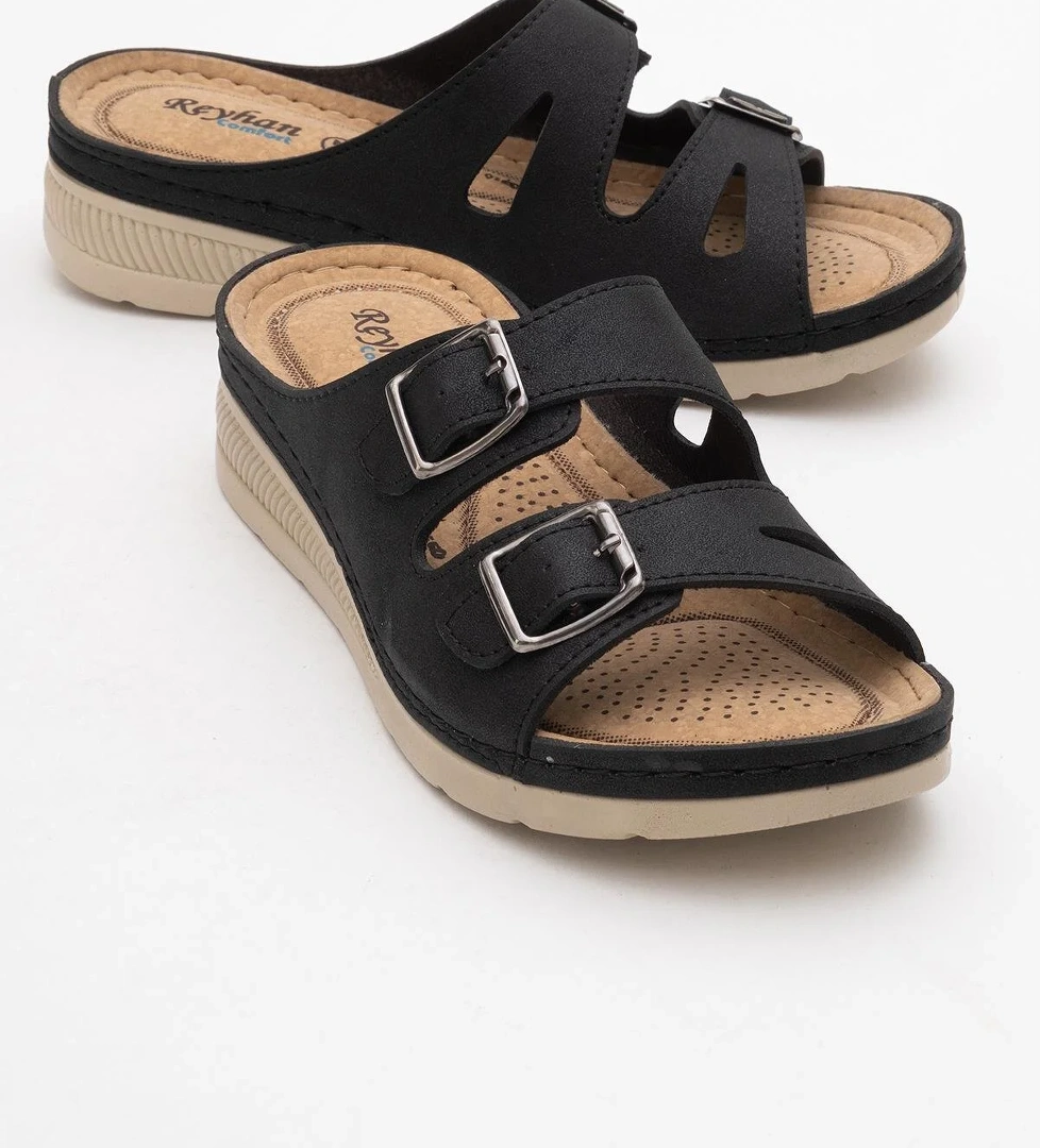 Kadın Çift Tokalı Terlik SİYAH