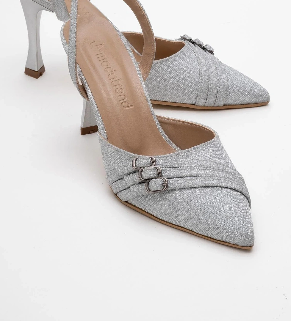 Kadın 3 Tokalı Topuklu Ayakkabı GÜMÜŞ SİM