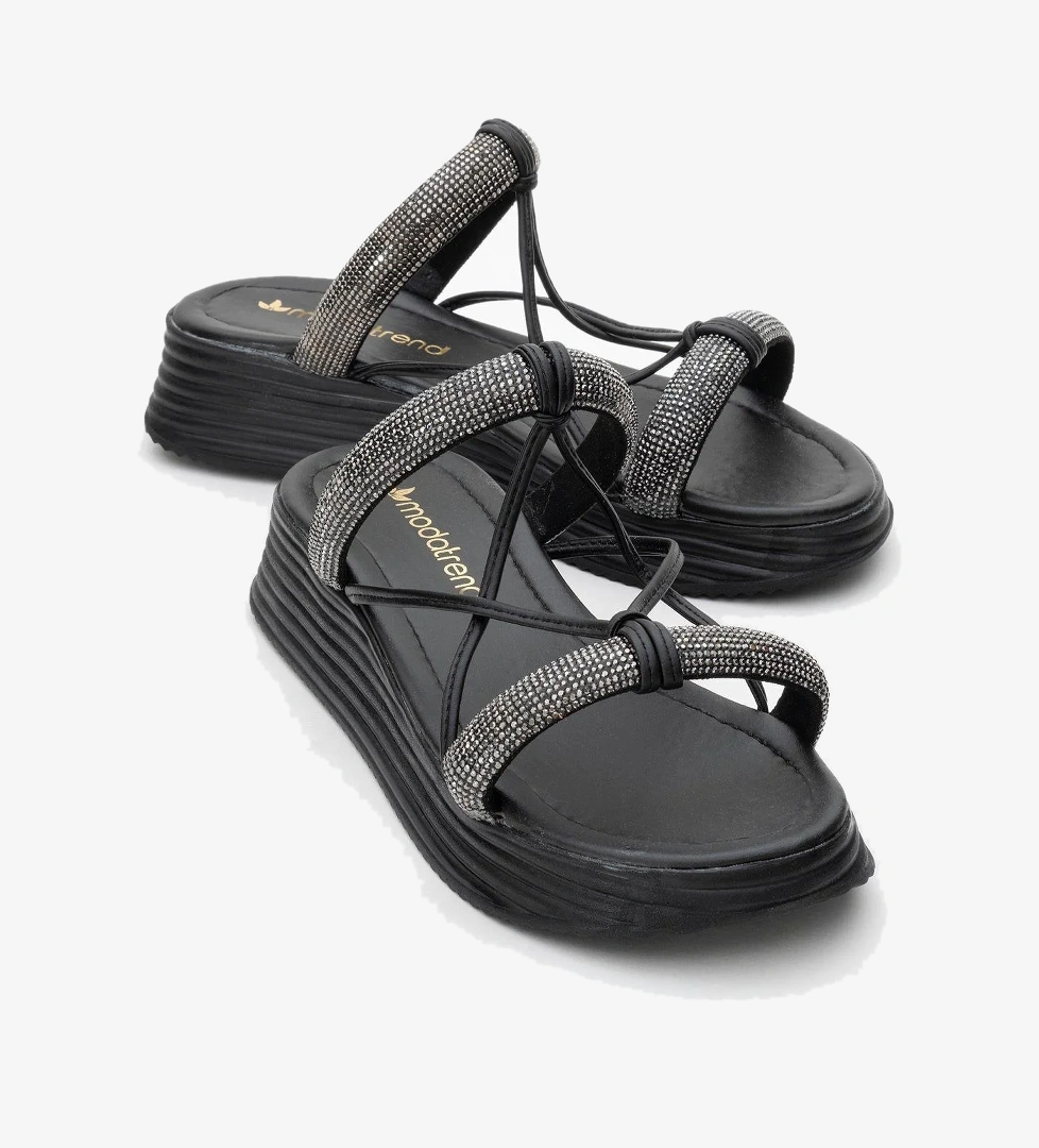 Kadın Taşlı Düz Terlik SİYAH SİYAH