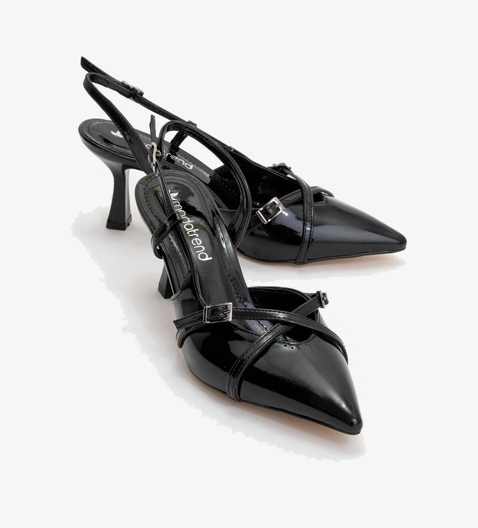 Kadın Sivri Burunlu Topuklu Ayakkabı SİYAH RUGAN