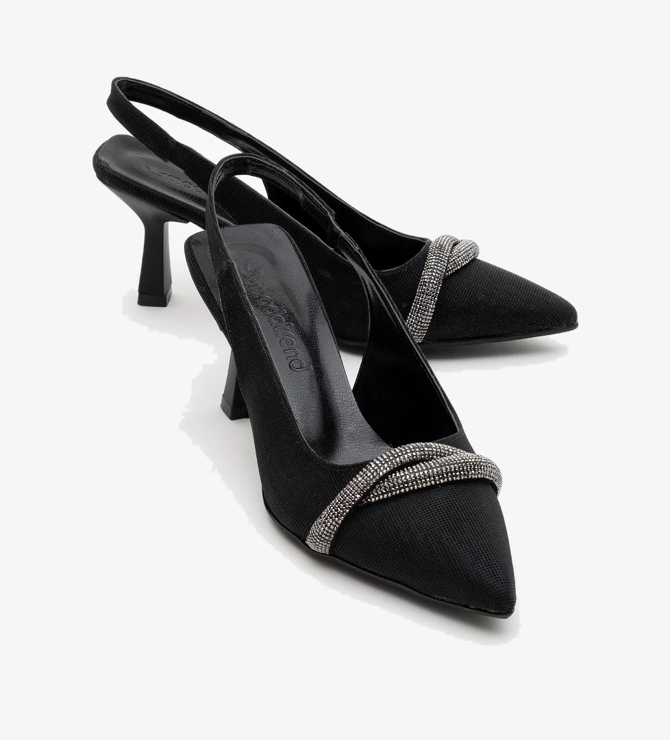 Kadın Taşlı Topuklu Ayakkabı SİYAH SİM