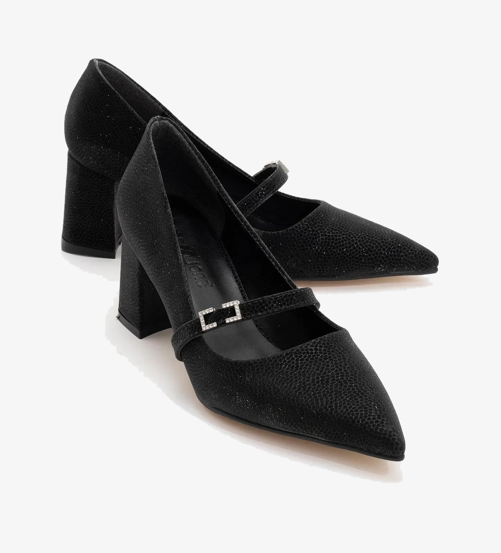 Kadın Kemerli Taşlı Topuklu Ayakkabı SİYAH NOLTALI SİM - Görsel 1