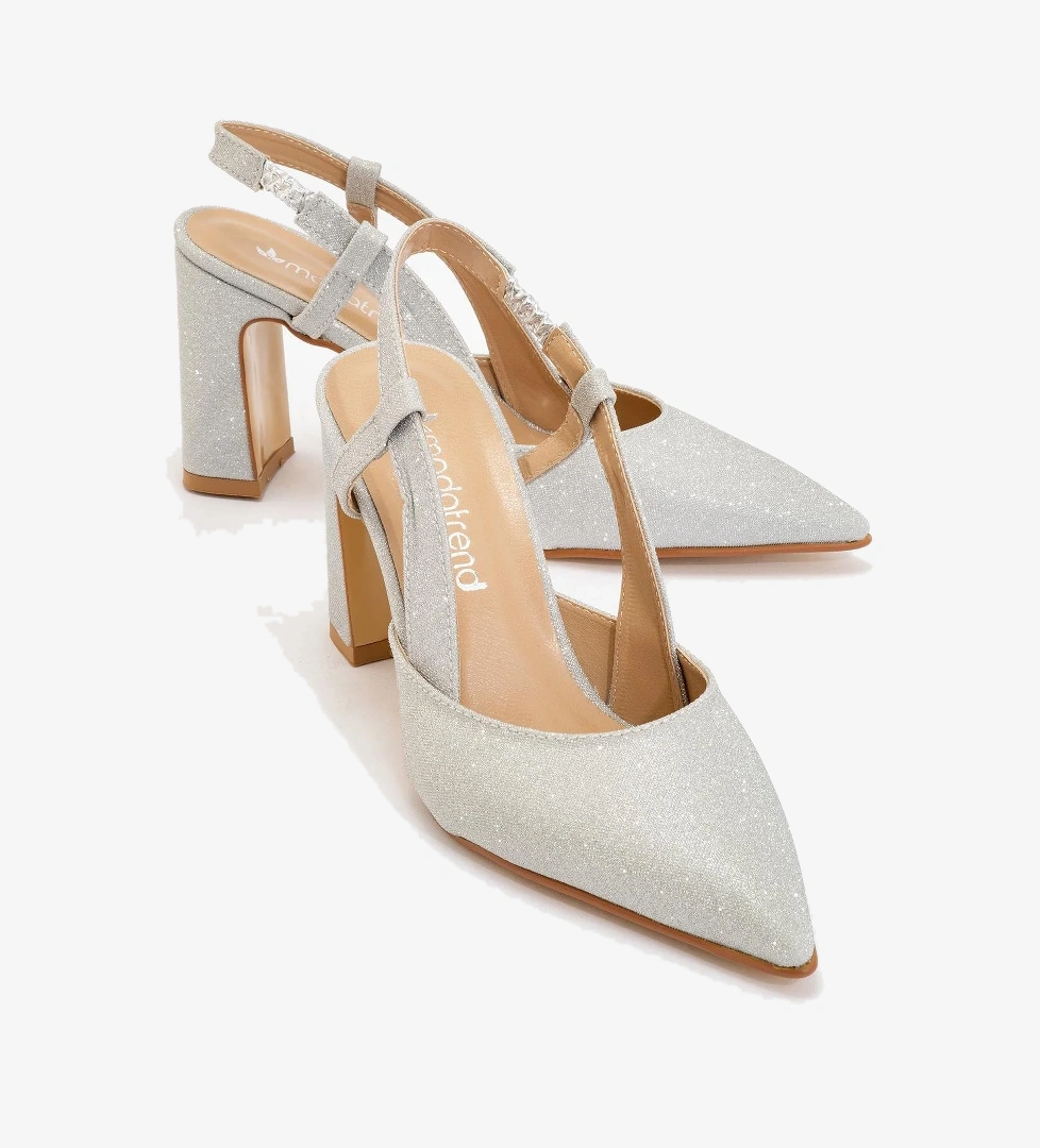 Kadın Arkası Açık Topuklu Ayakkabı GÜMÜŞ SİM