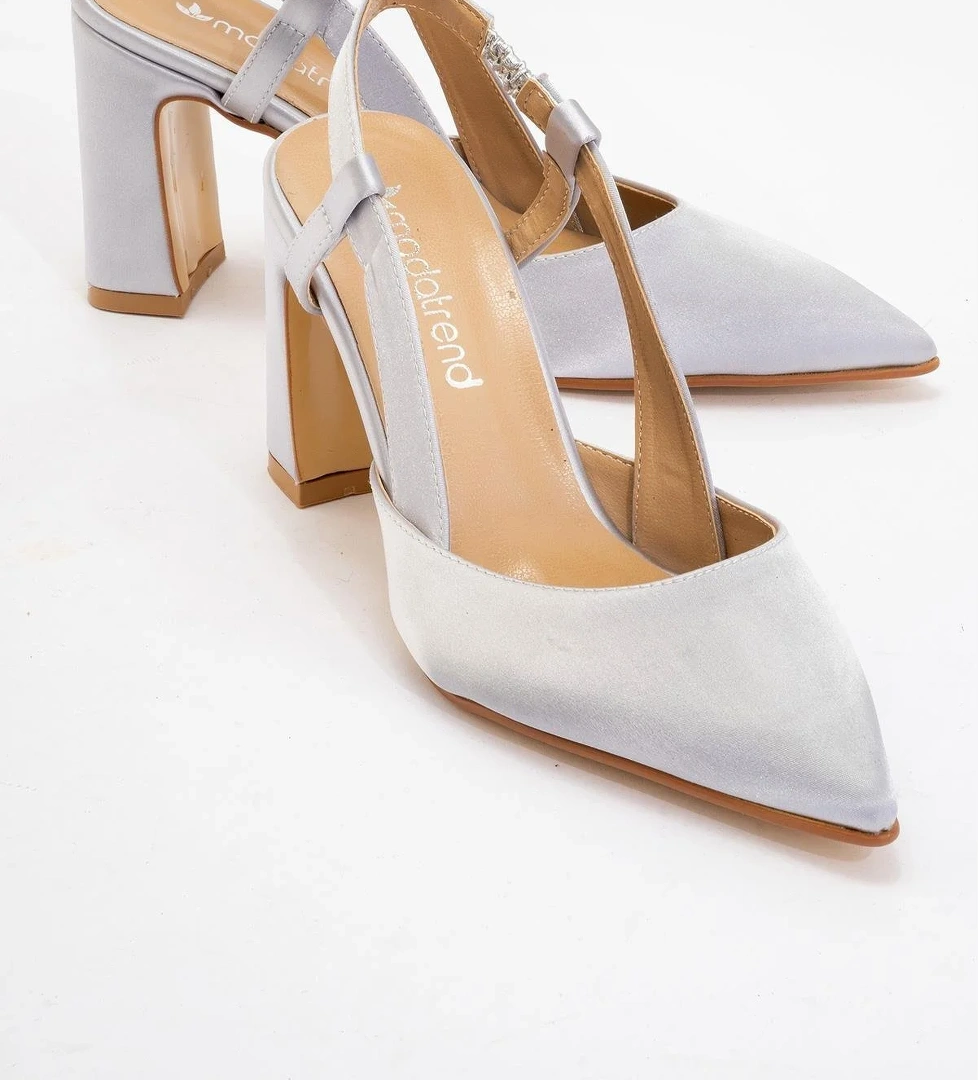 Kadın Arkası Açık Topuklu Ayakkabı GÜMÜŞ SATEN