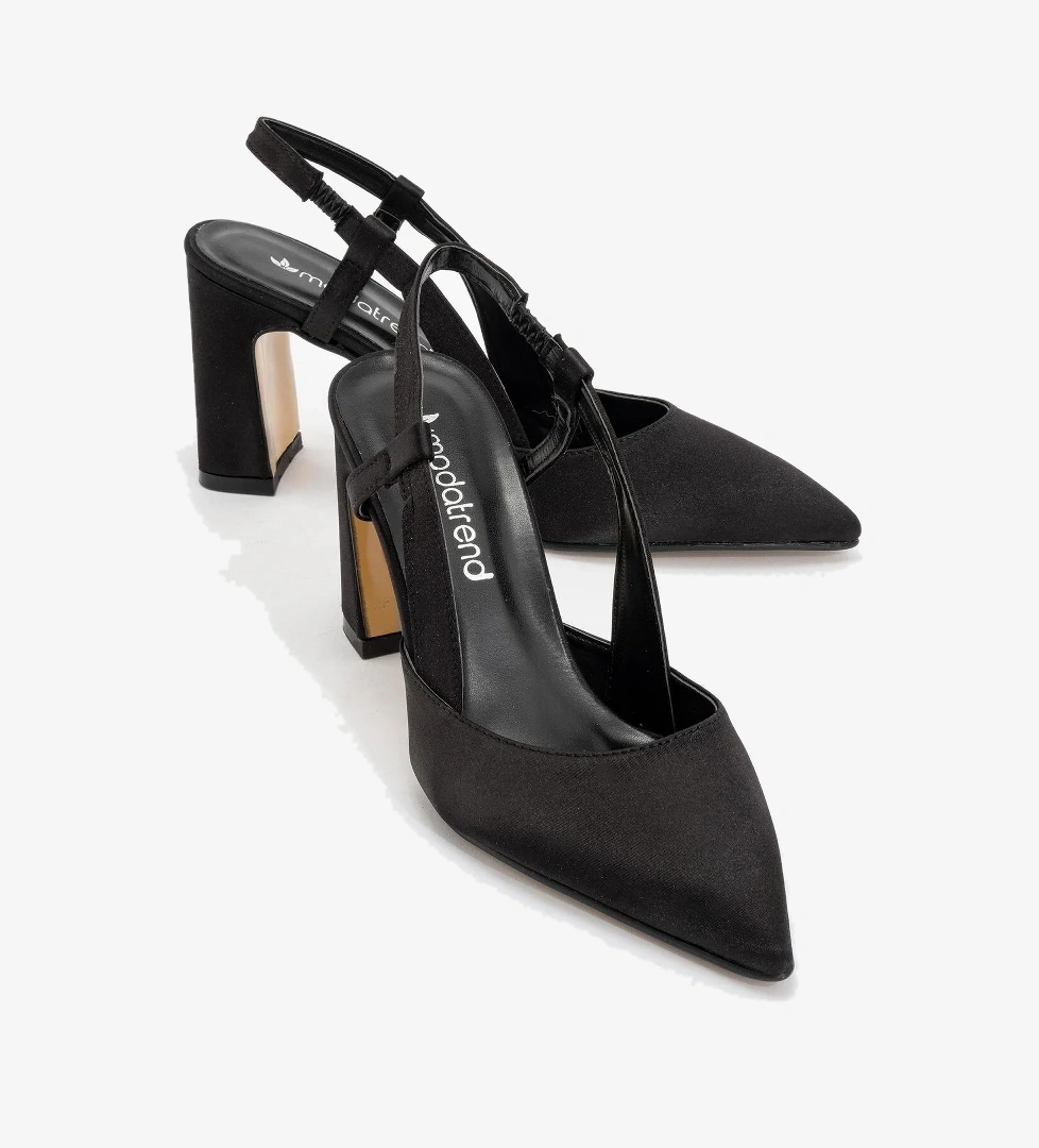 Kadın Arkası Açık Topuklu Ayakkabı SİYAH SATEN