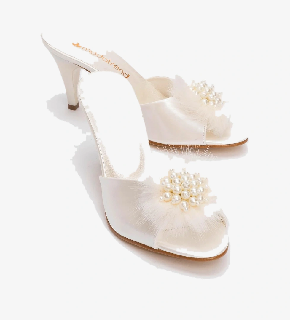 Kadın Tüylü İncili Topuklu Terlik SEDEF RUGAN