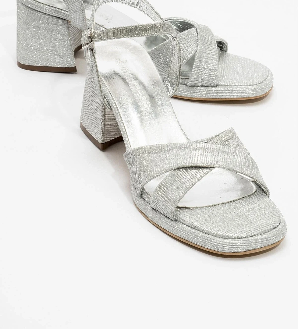 Kadın Simli Topuklu Ayakkabı GÜMÜŞ SİM