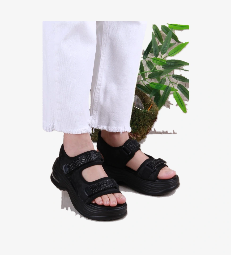 GJ 25Y417 Rahat Air Taban Taş Detaylı Çırtlı Kalın Taban Kadın Sandalet