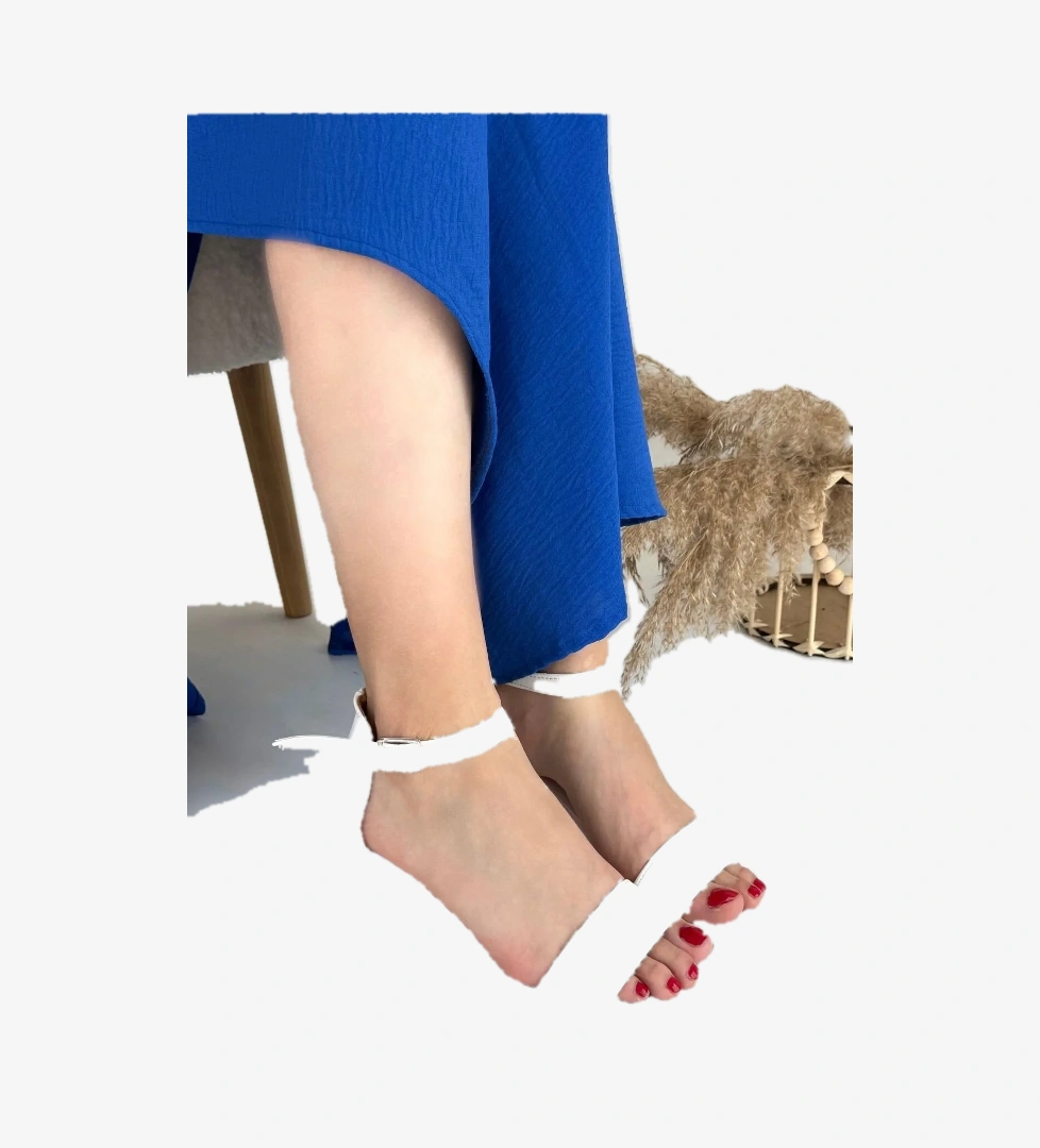 Kadın Beyaz Suni Deri Tek Bant Topuklu Ayakkabı