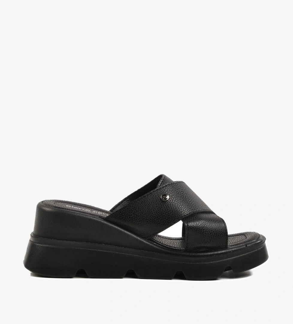 Siyah Yüksek Taban Kadın Dolgu Topuk Terlik - Görsel 1